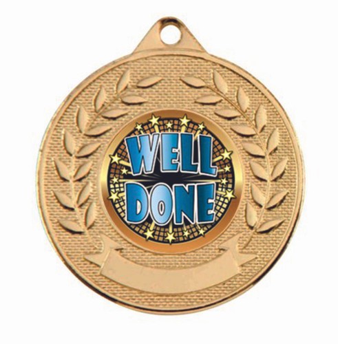 Well done medal with red - well,