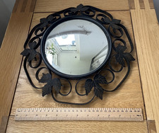 Vintage 50's 60's Iron Scrolled Frame Convex Glass Wall Mirror Mid Century Retro