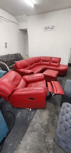 Dfs red leather - red, sofa