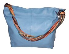 Roberta Gandolfi Soft Leather Bag, Tote/Shoulder, Light Blue/Colourful Strap