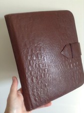 Vintage Red Silk Lined Brown Leather Animal Print Stationery Tablet? Desk Wallet