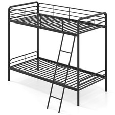 COSTWAY Metal Bunk Bed Heavy Duty Single Over Single Bunk Bed w/Ladder-Black