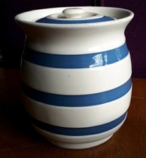 Vintage Staffordshire Blue And White Chef Ware Lidded Storage Container C1