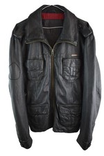 SUPERDRY Brad Black Leather Jacket size L Mens Full Zip Casual Outdoors