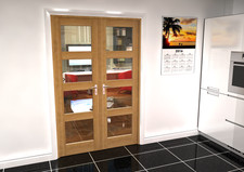 1293mm Oak 4 Light Internal Glazed French Doors, Frame & Hardware ZA080825B