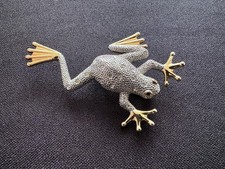 Cute Vintage Jumping Tree Frog Rhinestone Silver & Gold Tone Brooch Pin
