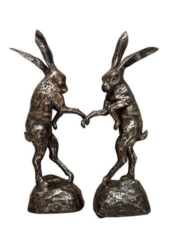 Boxing hares bronze ornament - boxing,