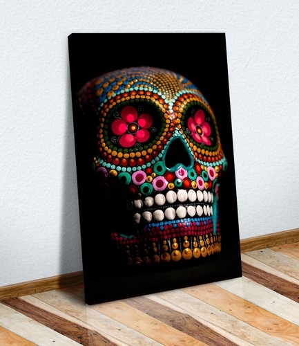 Candy skull black canvas wall - skull,