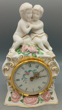Franklin Mint The First Embrace Hand Painted Porcelain Mantel Clock Working VGC