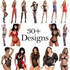 Lingerie Lace Babydoll Bra Sexy Open Crotch Bodystocking Nightwear Sex Set Women