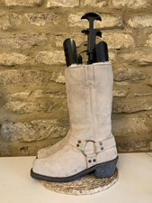 Bearpaw Grey Suede Leather Womens Biker Harness Fleece Lined Boots UK 7 Mid Calf