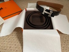 Hermes Reversible Belt Kit 90cm Tan and Black Brushed Silver H Buckle 32mm