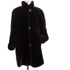 Basler Women's Faux Fur Coat Button Closure Dark Brown Size 14