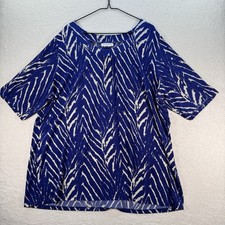 Susan Graver Top Size Large Colour Blue And White Zig Zag Short Sleeve V Neck