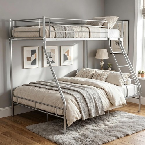 Silver triple bunk bed - bed,