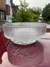 VTG CLEAR GLASS RIBBED WITH LAYERED CUT GLASS DESIGN  BOWL  ~ VERY UNUSUAL ~