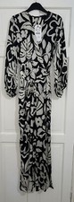 ZARA BLACK ECRU LONG FLORAL PRINT SATIN WIDE LEG JUMPSUIT WITH BELT SIZE M BNWT