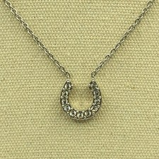 M&S Horseshoe Pendant Necklace With Sparkles Silver Tone Lucky Christmas Gift