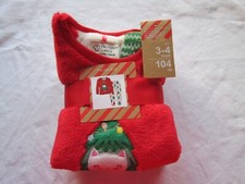 PRIMARK AGE 3 4 YEARS fleece PYJAMAS christmas PJS SET GIRLS KIDS red cat