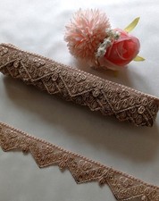 4 Meters Fancy Beige Gold Embroidery (Bridal Saree Sew On Trim Edge Border Lace
