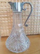 Vintage cut glass claret jug decanter a/f lid missing