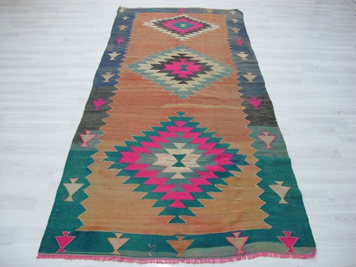 Orange hand woven kilim - hand,