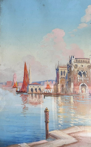 Antique oil painting venice - painting,