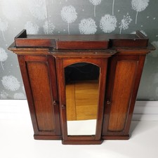 Antique Miniature Victorian Mahogany Triple Wardrobe w/ Mirror Door Apprentice