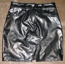 ASOS Denim Black PVC Shiny WetLook Faux Latex Jeans Style Mini Short Skirt UK 8