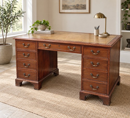 Antique mahogany pedestal desk - pedestal,