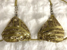 Stunning BAHIMI Gold Sequin Padded Bikini Top ~ Size Small #28
