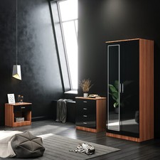 3 Piece Bedroom Furniture Set Wardrobe with Mirror Chest  Bedside Cabinet