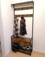 Industrial Coat Rack Vintage Style Hall Storage Bench Shoe Stand Hooks 2 Drawers