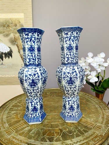Pair blue white hexagonal - blue,