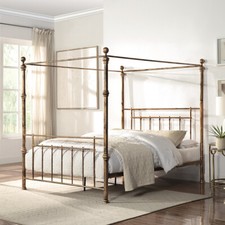 WELWYN VINTAGE VICTORIAN 4 POSTER ANTIQUE BRASS METAL BED FRAME