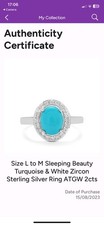 Gemporia Sleeping Beauty Turquoise & White Zircon Sterling Silver Ring Size L-M