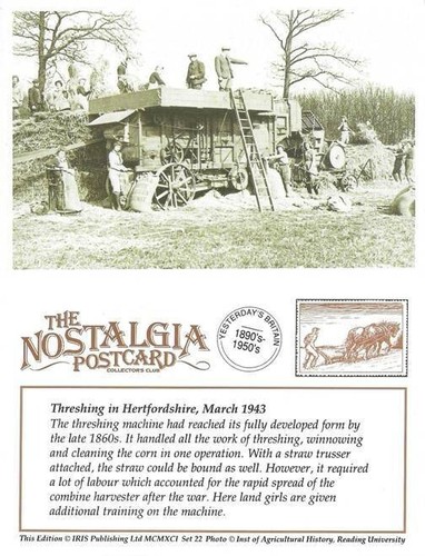 Postcard land girl threshing - land,