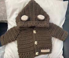 Handmade gift crochet baby  chocolate brown unisex teddy hoodie 0-3 months 