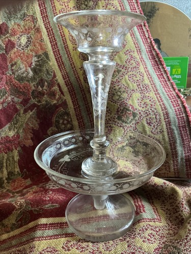 Antique blown etched glass - antique,