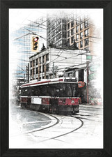 Red Tram In The City Framed