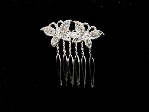 Crystal butterflies hair comb - butterflies,