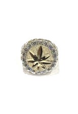 Solid 9ct Yellow Gold Mens 20mm Wide Ring - Cz Cannabis Leaf Ring UK Mens Size V
