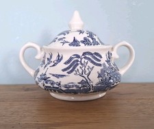 Old Willow Sugar Bowl & Lid English Ironstone Tableware England 4.25” Blue White