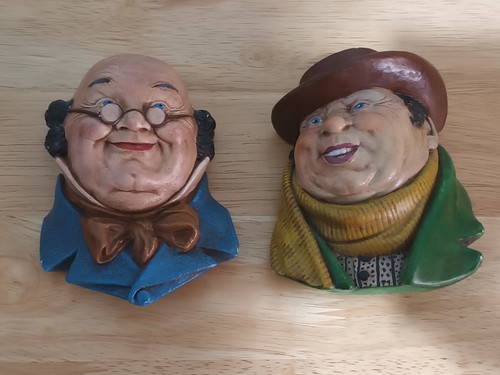 Vintage chalkware wall masks - vintage,