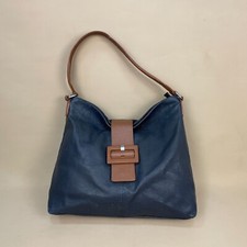 Betty Jackson Shoulder Bag Underarm Handbag Leather Blue Brown Medium Satchel