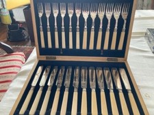 24 piece vintage silver fish knife and fork boxed set