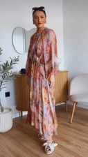 Zara Pink Tile Print Chiffon Maxi Dress, Size M UK 10 New