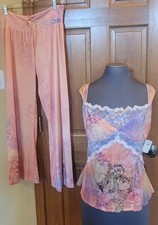 $189 NWT Claire Pettibone Pink PJ  Sleeveless Top XL Matching Drawstring Pants M