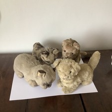 Stuffed Cat Kittens White Button Steiff Articulated Plush Lot Four Vintage Old