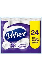 Velvet Classic Quilted Toilet Tissue 24 Rolls - Luxuriously Soft, Strong  White